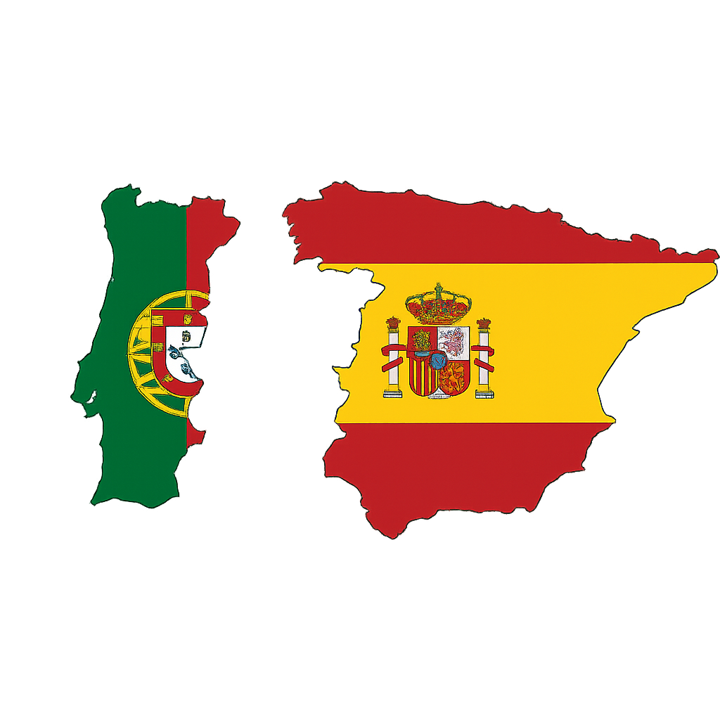 Portugal and Spain highlighted with flags on a map