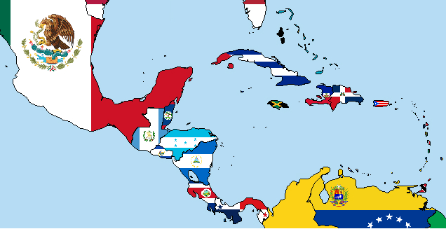 Central America and Caribbean flags overlay